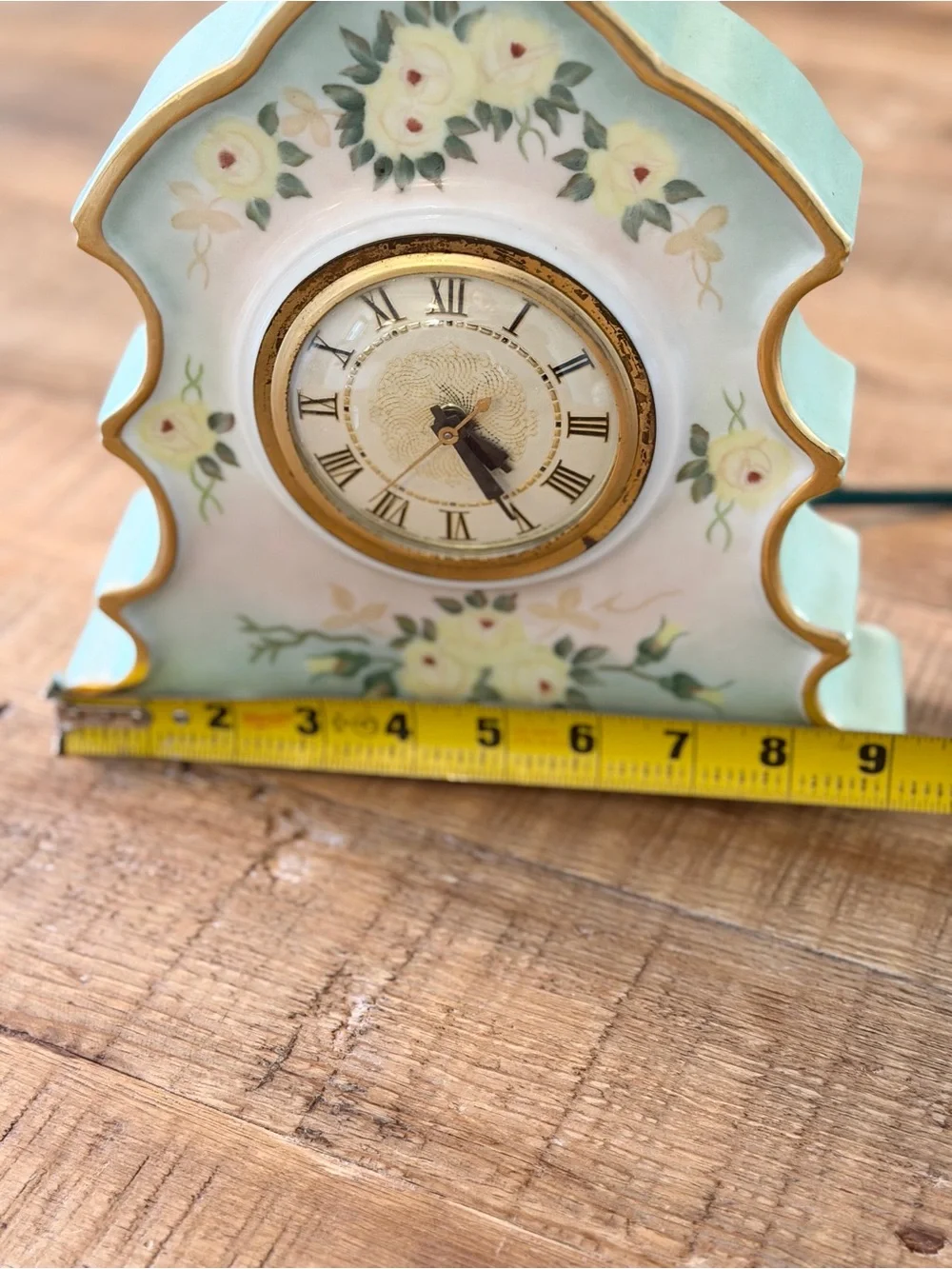 Vintage Floral Porcelain Mantle Clock. Signed | 1950’s 1960’s | Shabby Chic